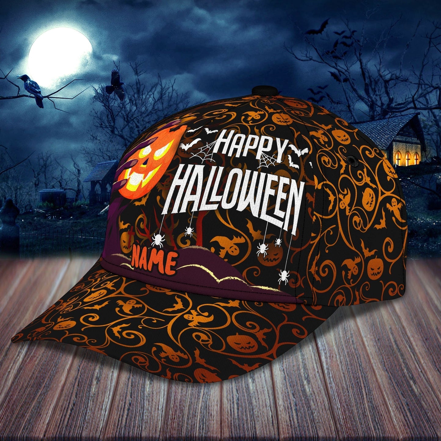 Happy Halloween Hat Personalized Letter Trucker Hat Print, Hat with Adjustable Snap CO0998