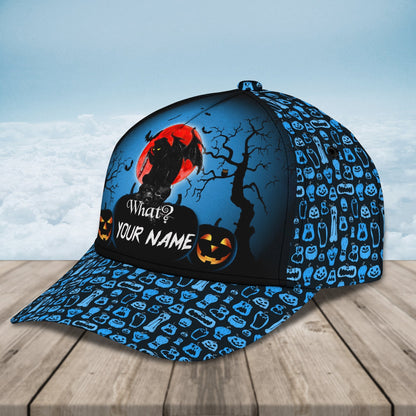 Funny Cat Holding Knife Halloween Hats Custom Name Baseball Cap Halloween Gifts CO0988