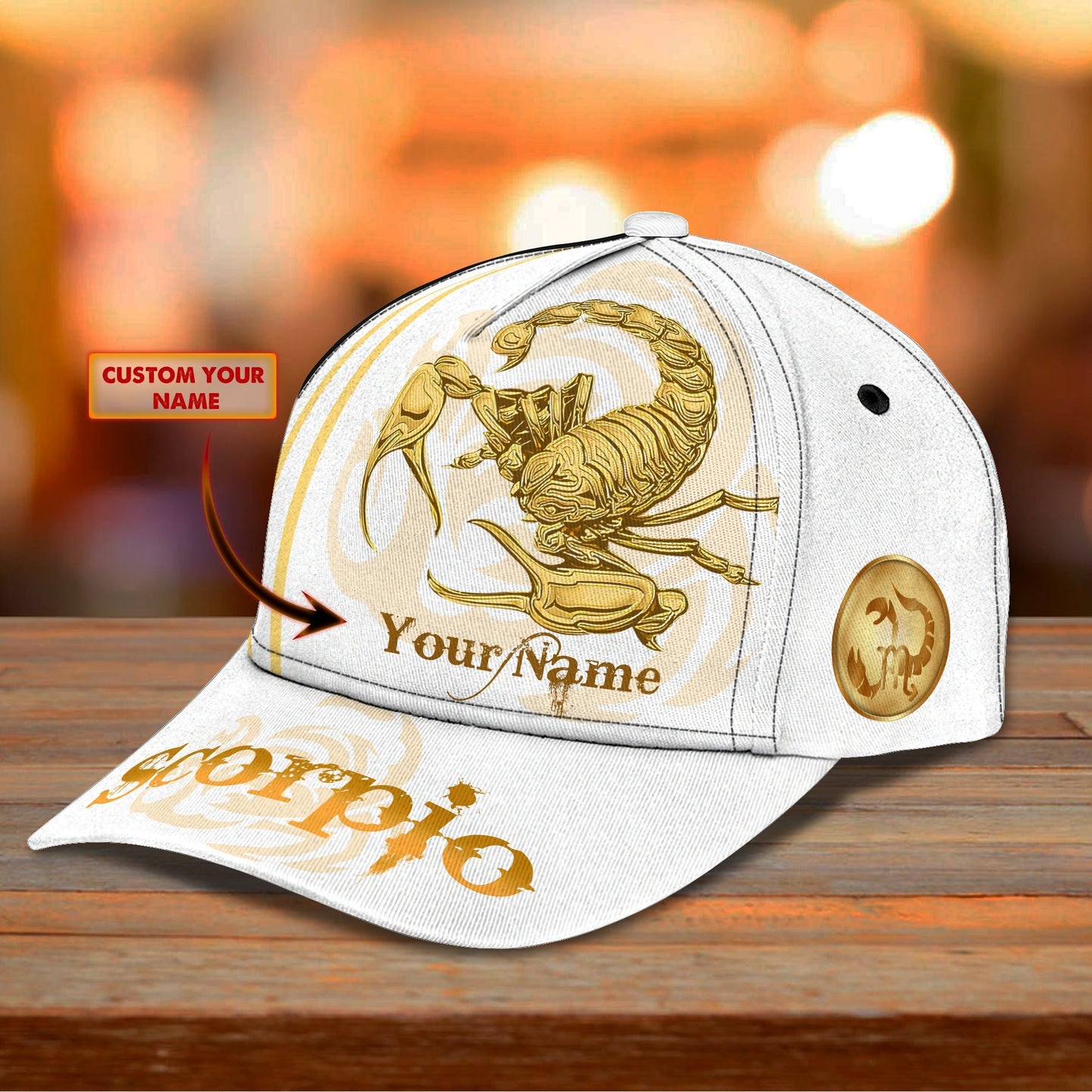 3D Classic Cap Scorpio White Personalized Name Cap Lasfour CA2488