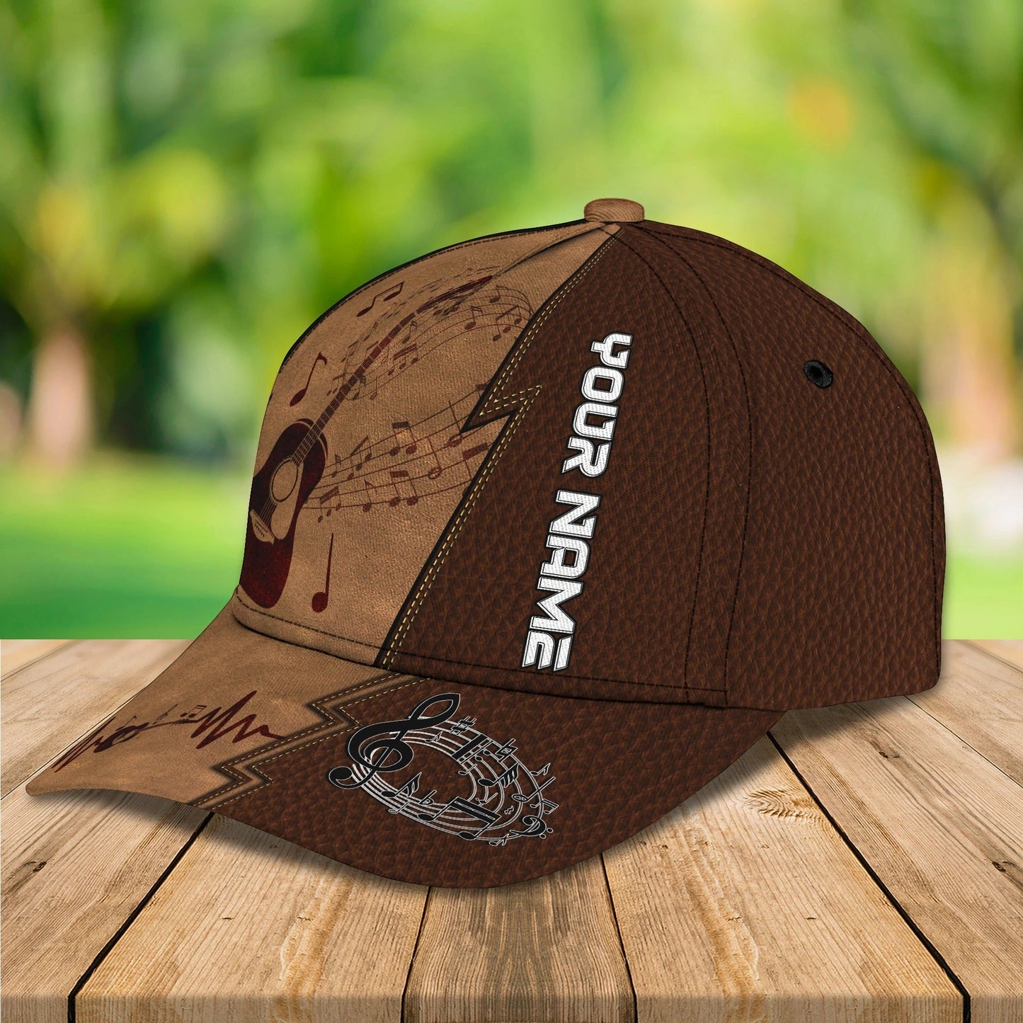 Baseball Guitar Cap Hat For Travel Summer, Guitar Cap Leather Brown Pattern, Best Gift To Guitarist CO0430