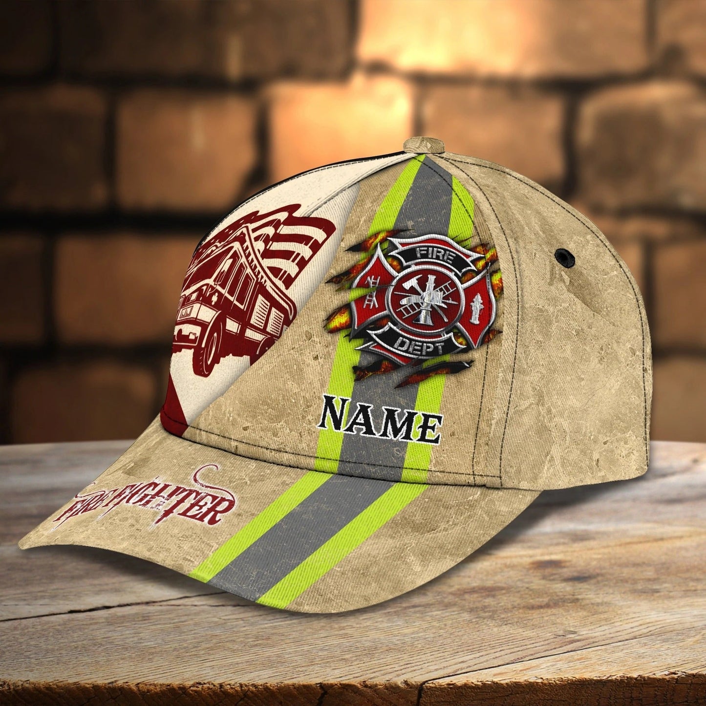 Custom With Name Fire Man Baseball Cap, Classic 3D Full Print Hat Cap For Firefighters CO0409