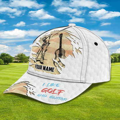 Custom With Name Baseball Cap For Golfer, I Like Golf And Guitar 3D Cap Hat, Golf Hat Mens CO0358