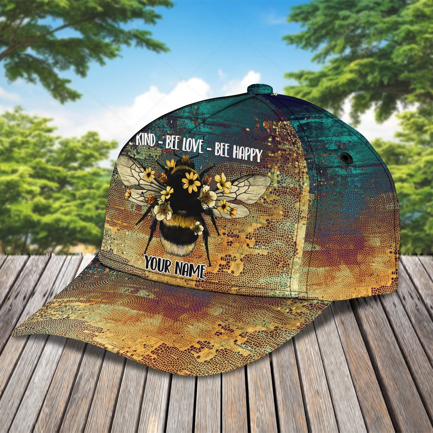 3D Classic Cap Bee Kind Bee Love Bee Happy Personalized Name Cap CA1368