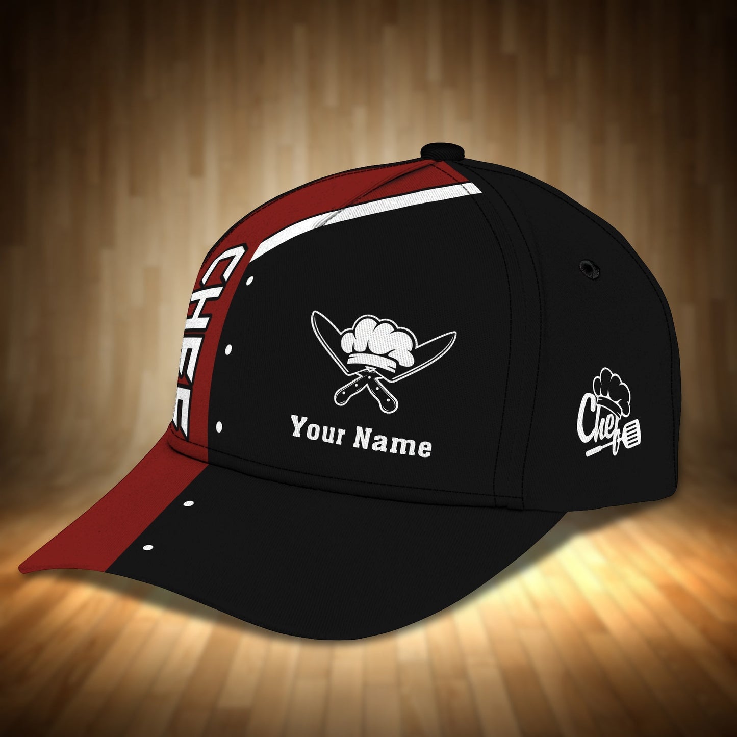 3D Classic Cap Chef Cook Personalized Name Cap 18 Black & Red Rd Lasfour CA2407