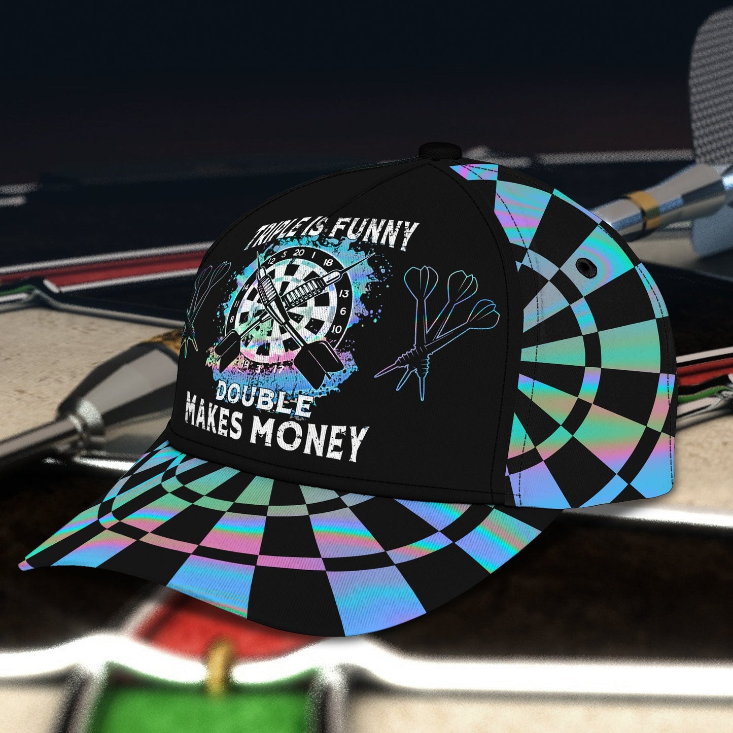 3D All Over Printed Dart Hologram Cap Hat, Triple Is Funny Double Makes Money Dartboard Hat, Gift for Dart Lover CO0087