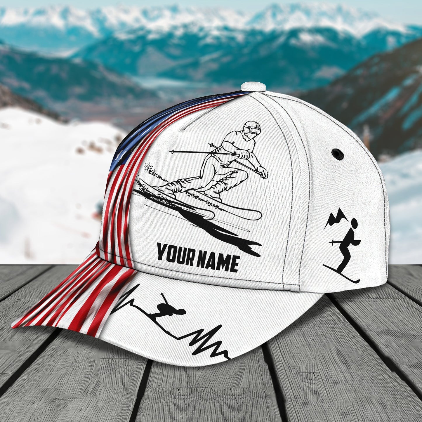 3D Classic Cap Skiing Personalized Name Cap Lasfour CA2026