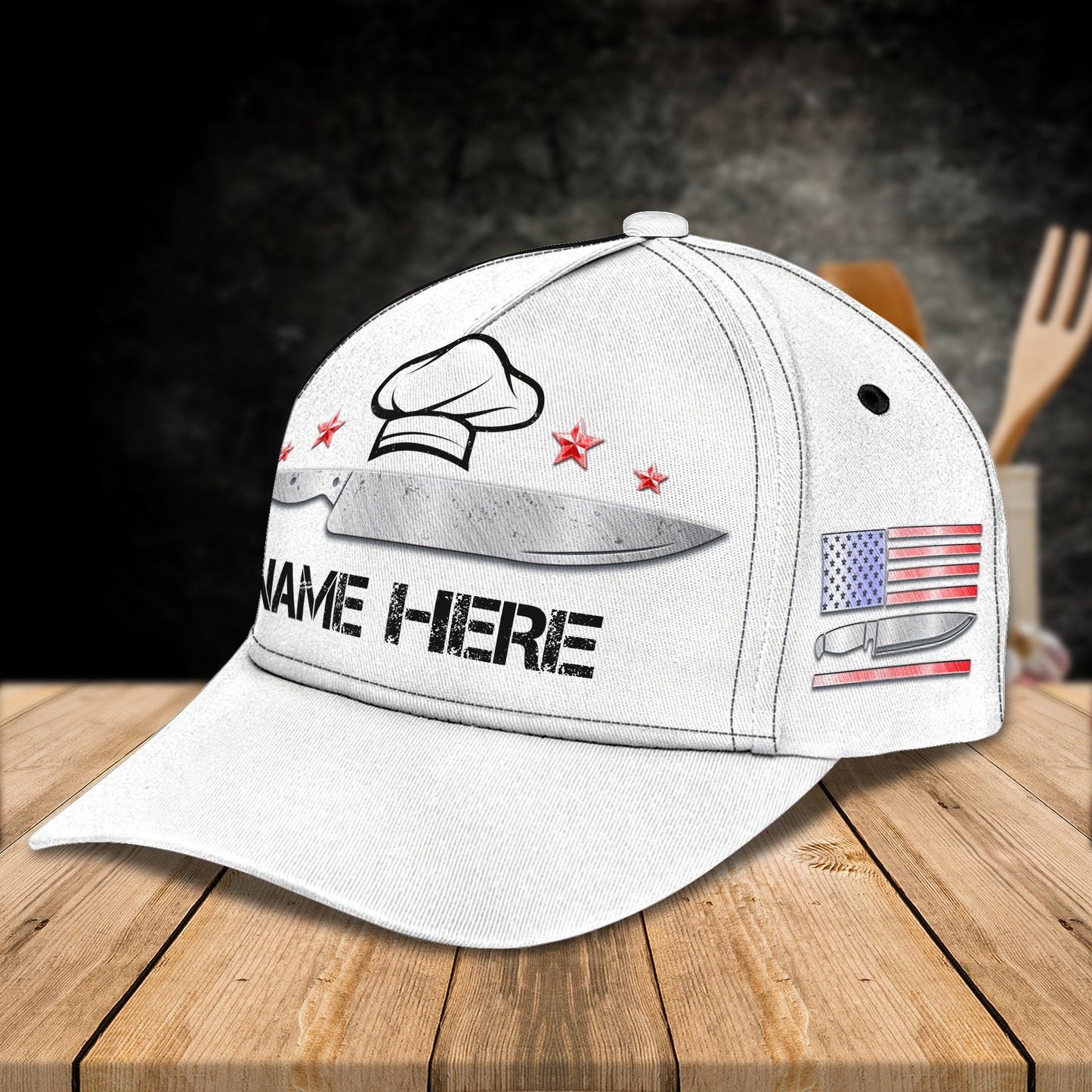 3D Classic Cap Chef American Flag Personalized Name Cap Lasfour CA1123