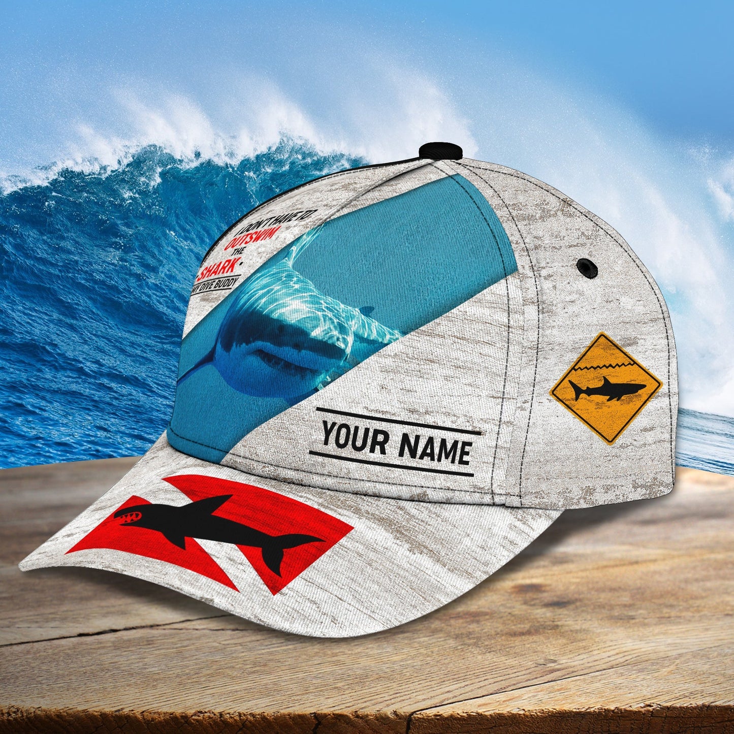 3D Classic Cap Shark Diving Personalized Name Cap 391 Lasfour CA0979