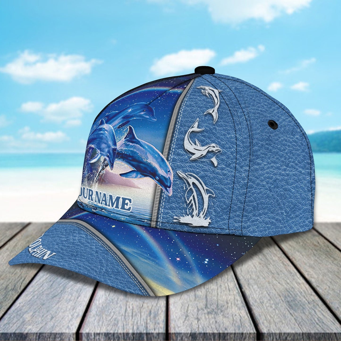 3D Classic Cap Dolphin Lover Personalized Name Cap Lasfour CA1873