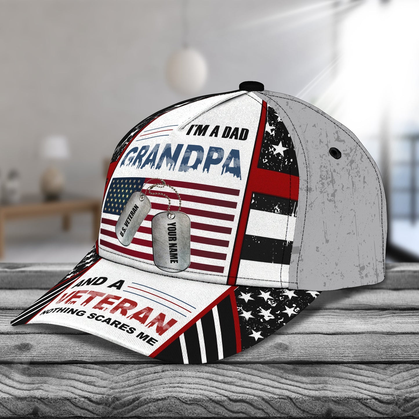 3D Classic Cap I'M A Dad Grandpa And A Veteran Personalized Name Cap Lasfour CA1810