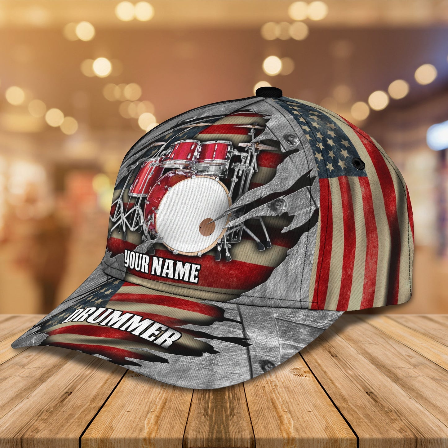 3D Classic Cap America Flag Drummer Personalized Name Cap Lasfour CA1520