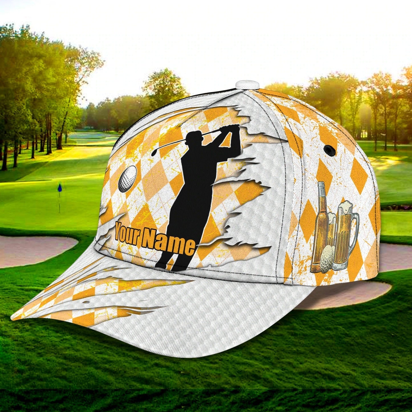 Custom With Name Baseball Cap For Golfer, I Like Golf And Guitar 3D Cap Hat, Golf Hat Mens CO0358