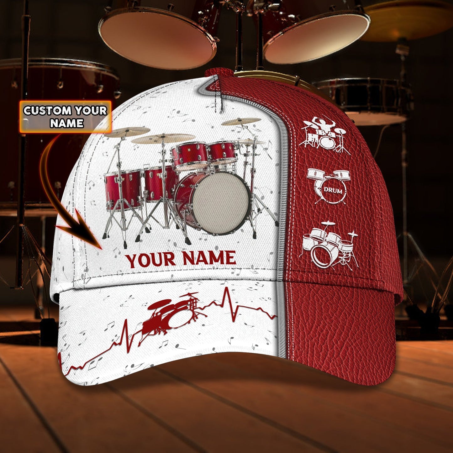 3D Classic Cap Drum Lovers 050 Personalized Name Cap Lasfour CA1853