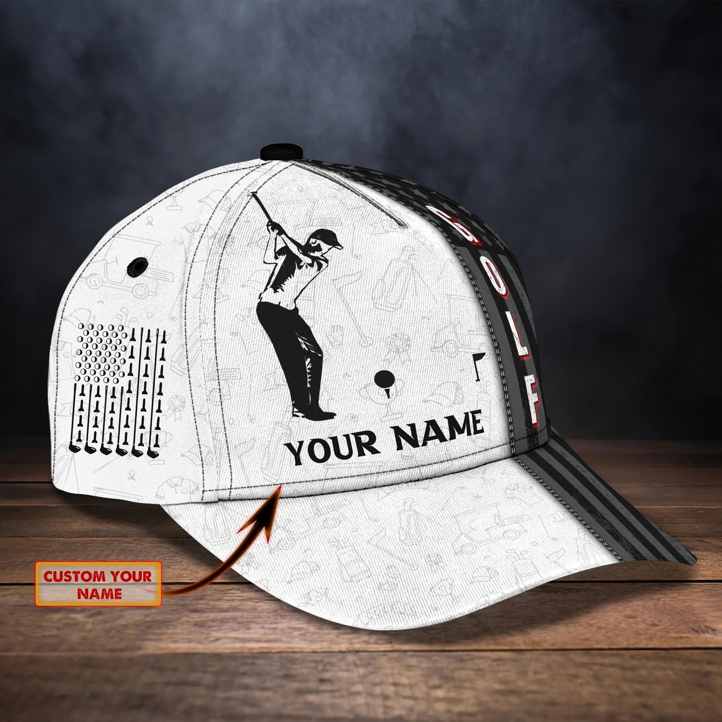 Personalized With Name Mens Golf Hat, 3D Full Print Baseball Cap For Golfer, All Over Print Golf Caps CO0343