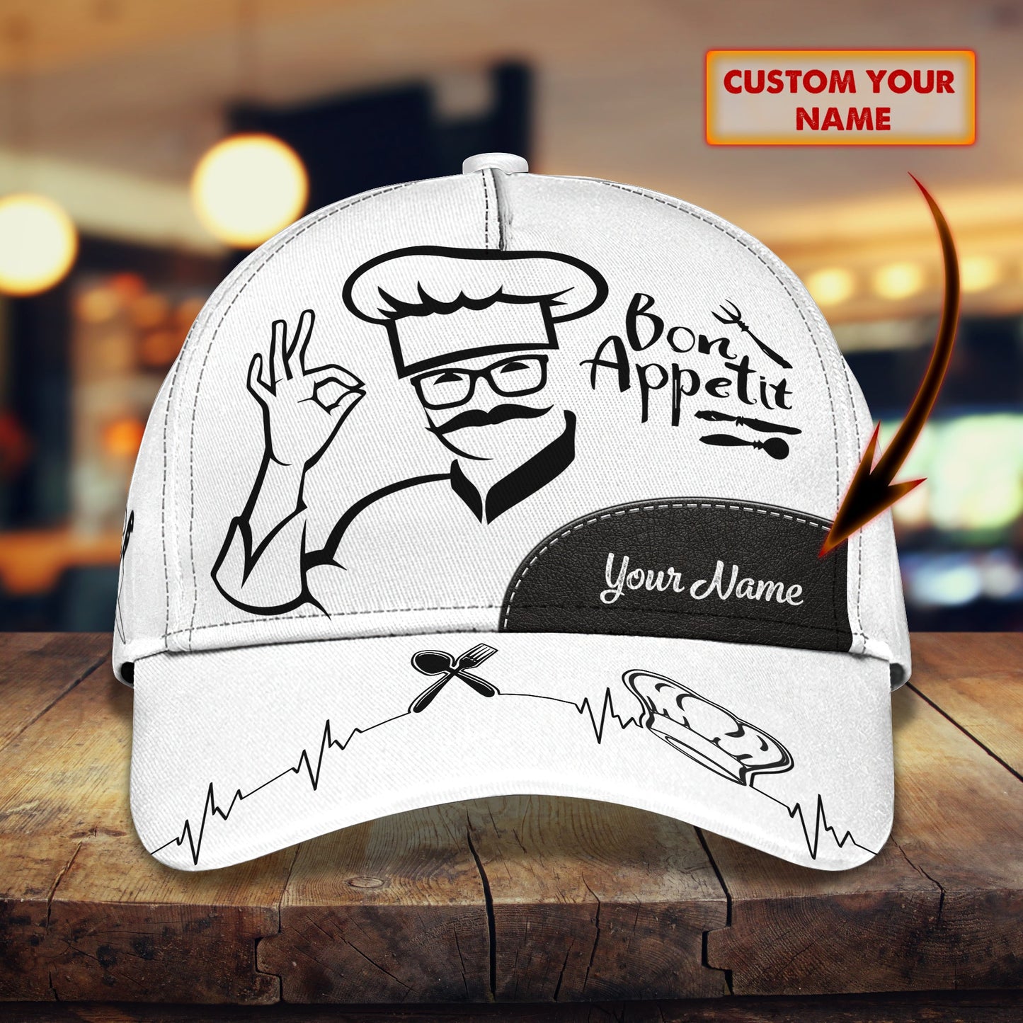 3D Classic Cap Bon Appetit Personalized Name Cap For Chef Lasfour CA0886