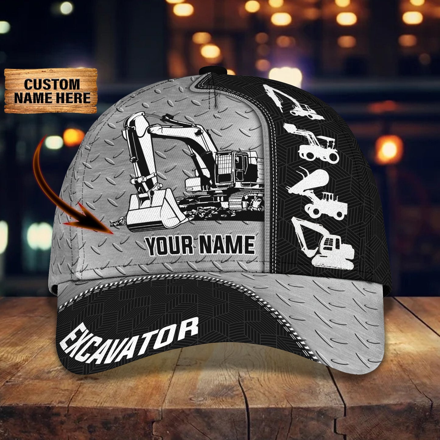 3D Classic Cap Excavator 3 Personalized Name Cap Lasfour CA1947