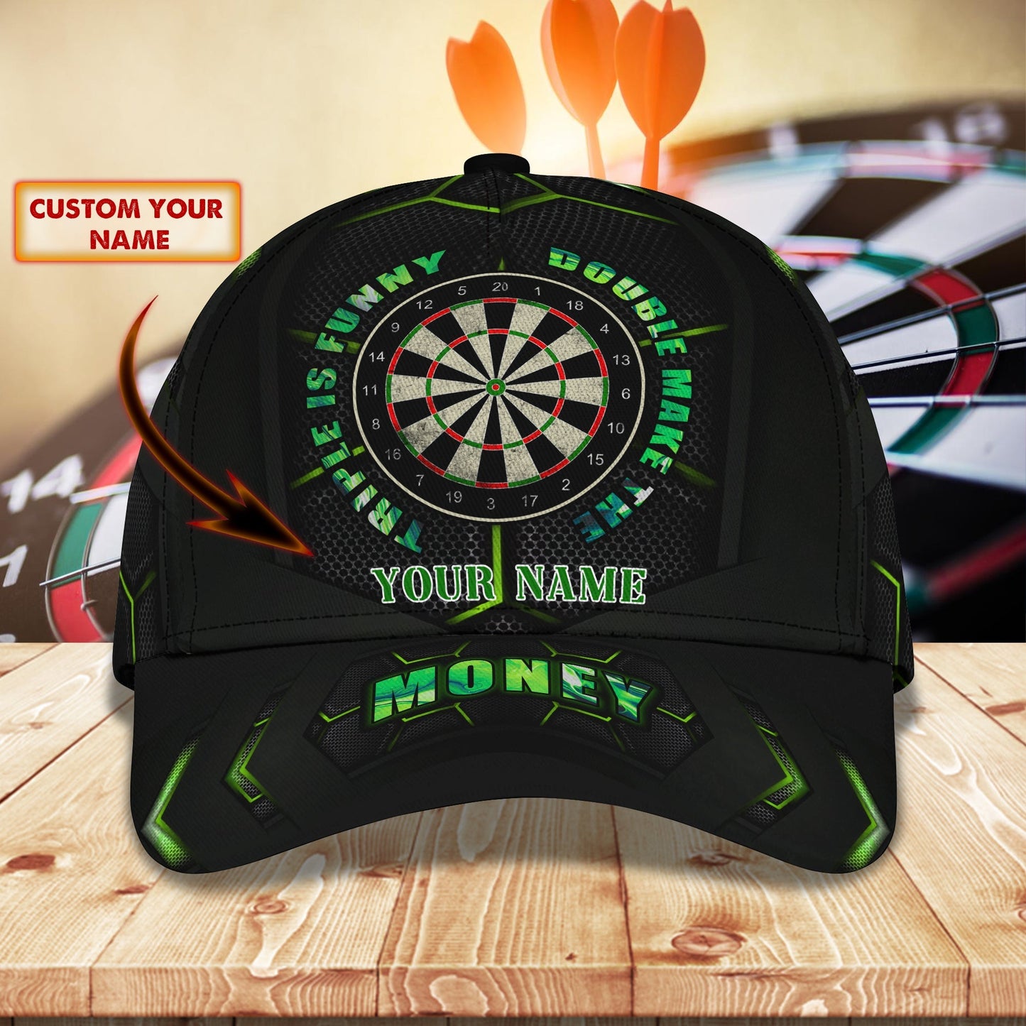 3D Classic Cap Darts Green Personalized Name Cap 02 Lasfour CA1130