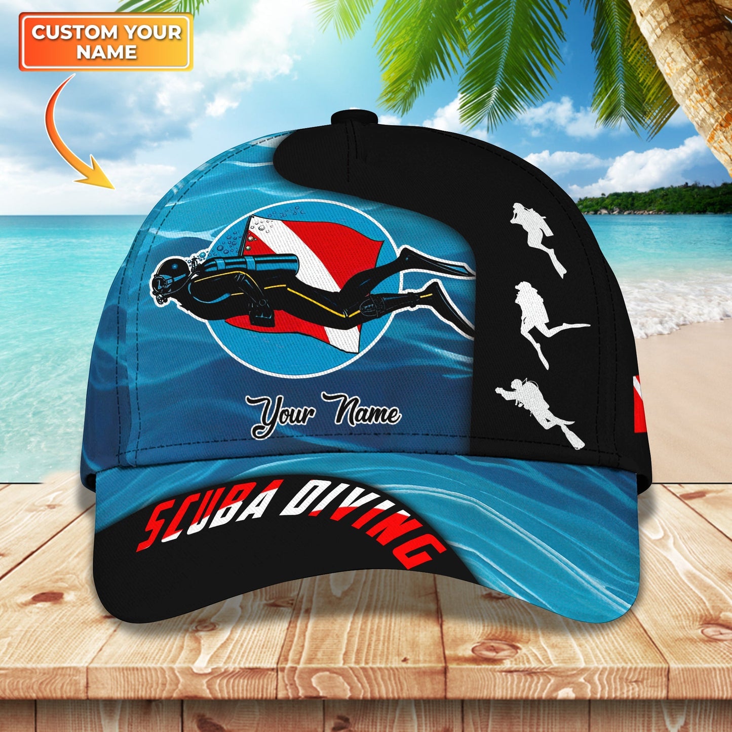 3D Classic Cap Scuba Diving Personalized Name Cap Nama1357 Lasfour CA0052