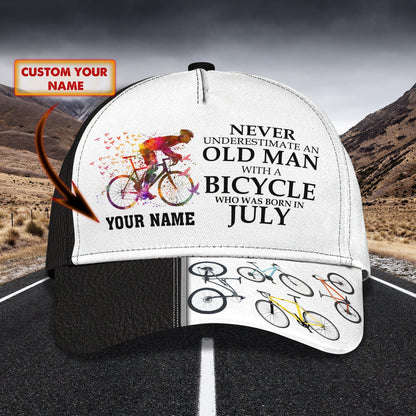 3D Classic Cap Old Man With A Bicycle Personalized Name Cap Lasfour CA0879