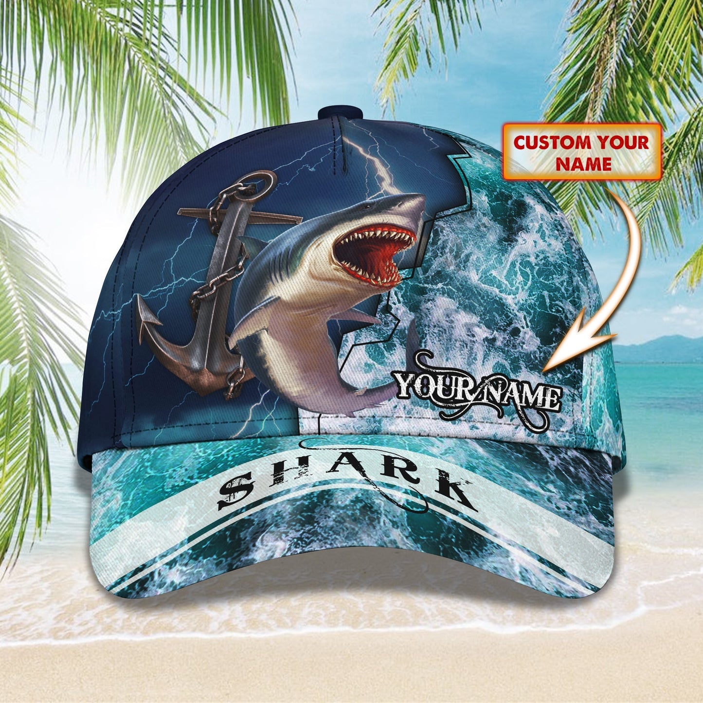 3D Classic Cap Shark 104 Personalized Name Cap Lasfour CA1263