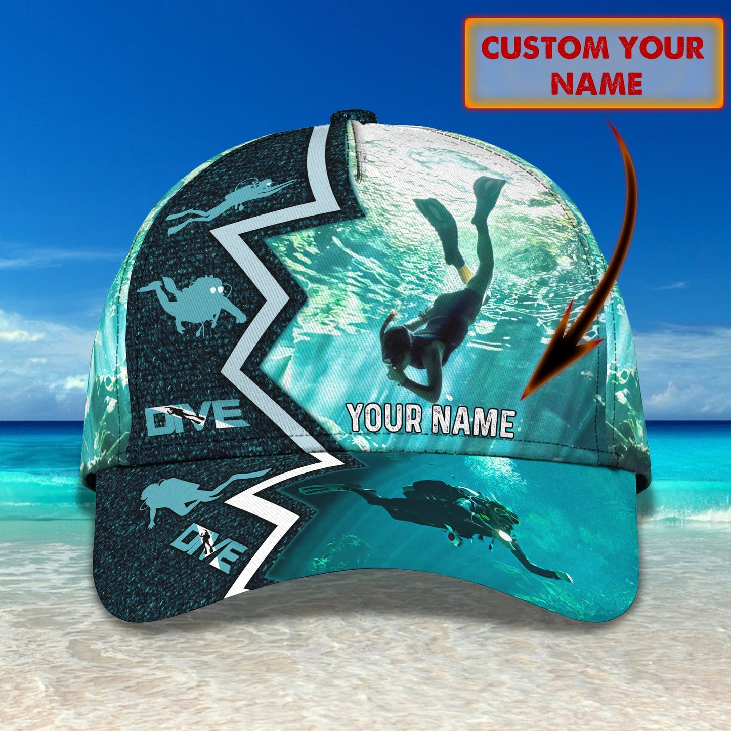 3D Classic Cap Scuba Diving Personalized Name Cap Lasfour CA1776