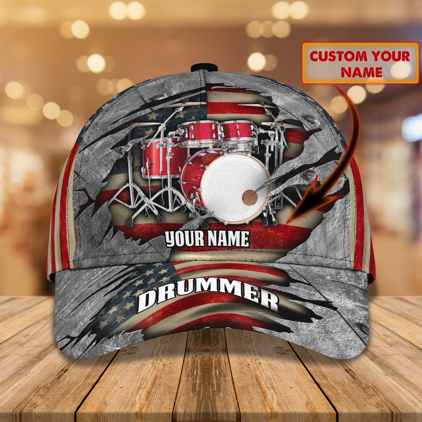 3D Classic Cap America Flag Drummer Personalized Name Cap Lasfour CA1520