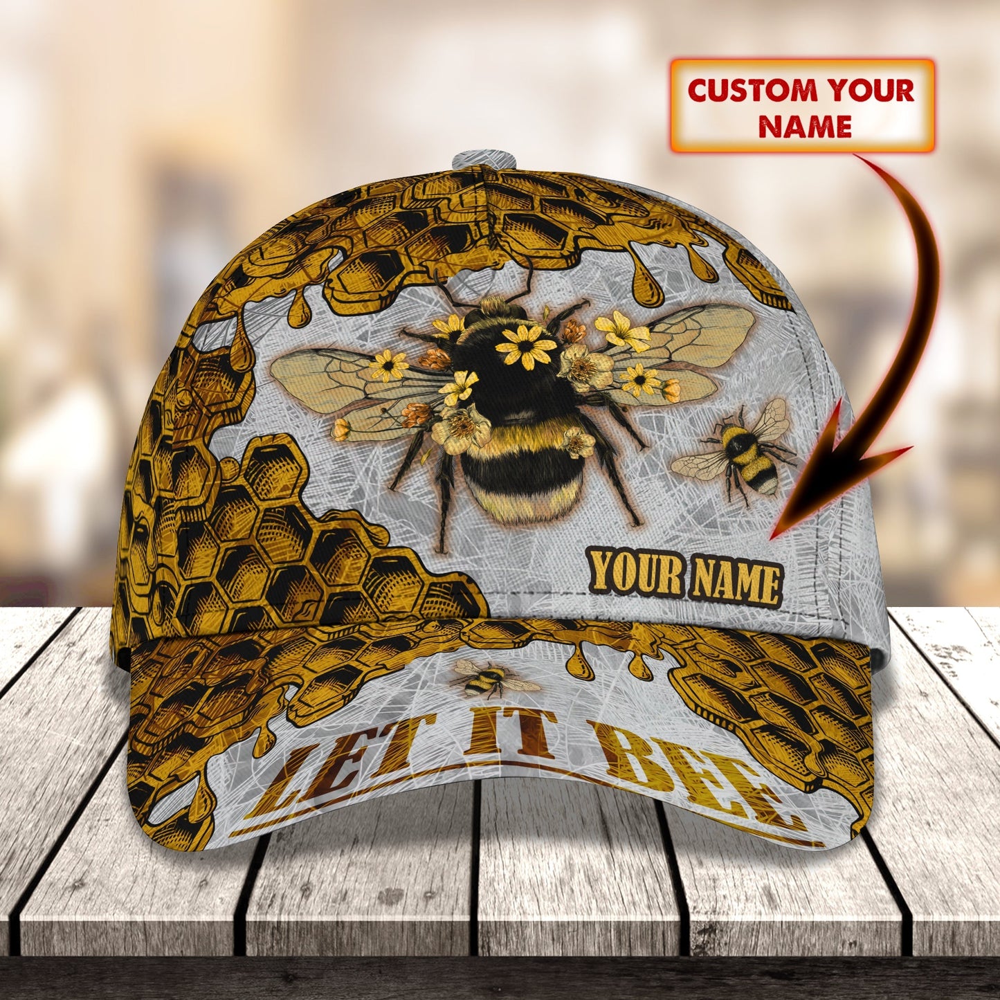 3D Classic Cap Bee 01 (New) Personalized Name Cap Lasfour CA2288