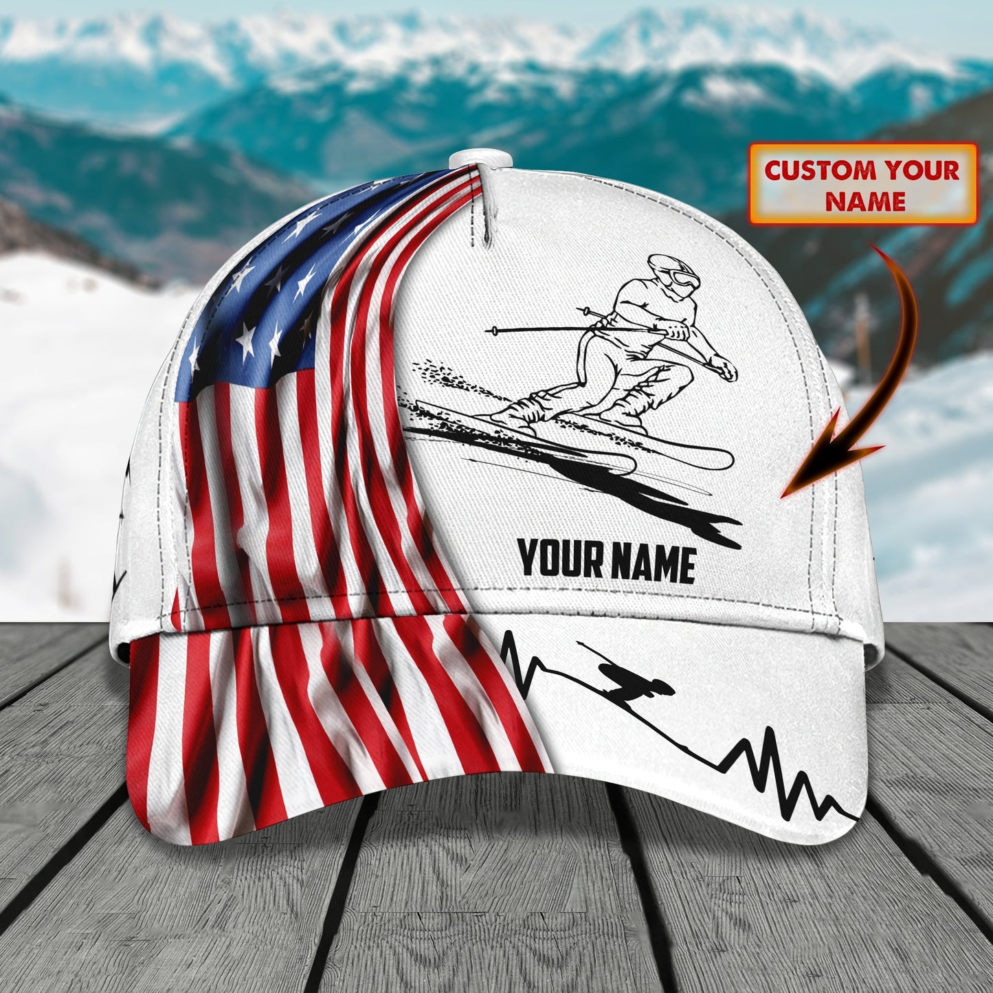 3D Classic Cap Skiing Personalized Name Cap Lasfour CA2026