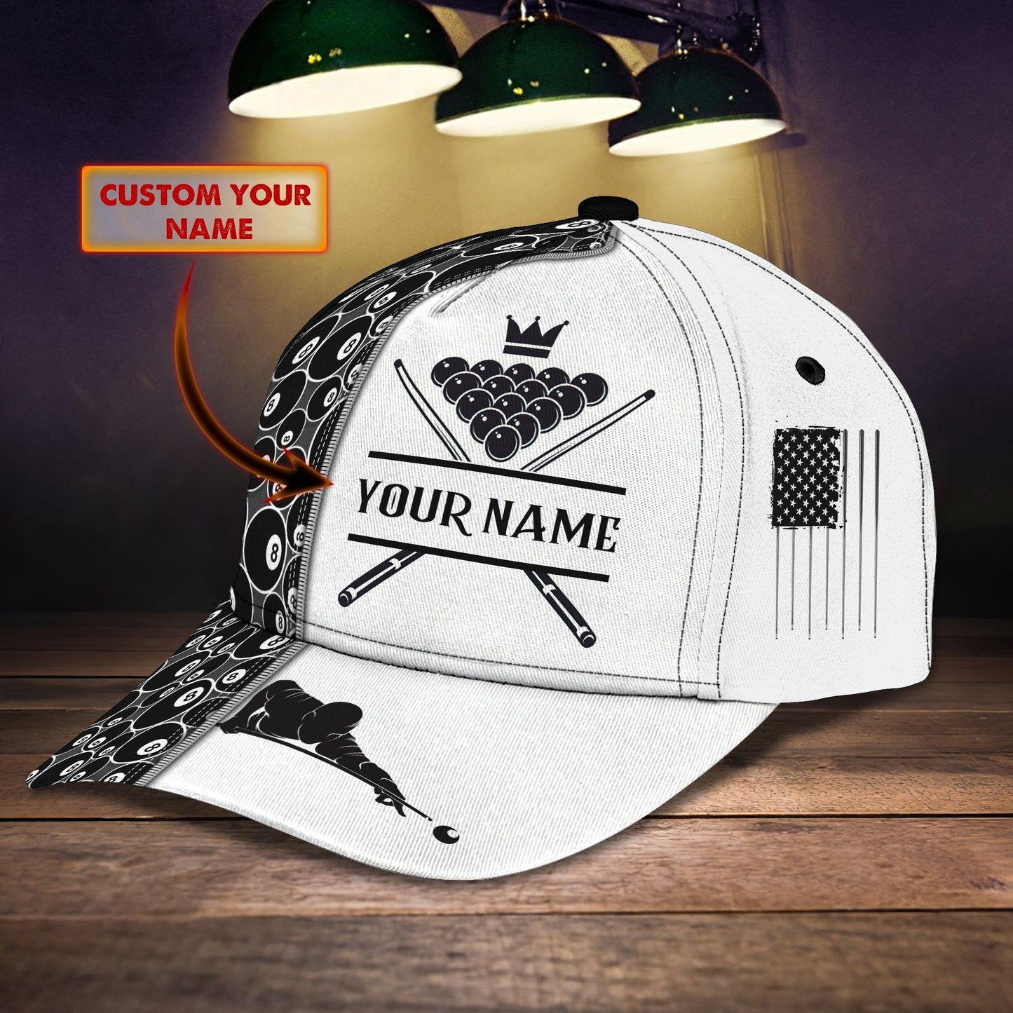 3D Classic Cap Billiard Personalized Name Cap 01 Lasfour CA2218