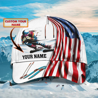 3D Classic Cap Skiing Personalized Name Cap 214 Lasfour CA1220