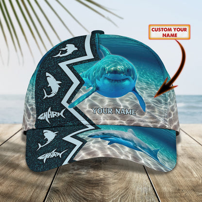 3D Classic Cap Shark Personalized Name Cap Ocean Hat Gift For Shark Lovers Lasfour CA2176