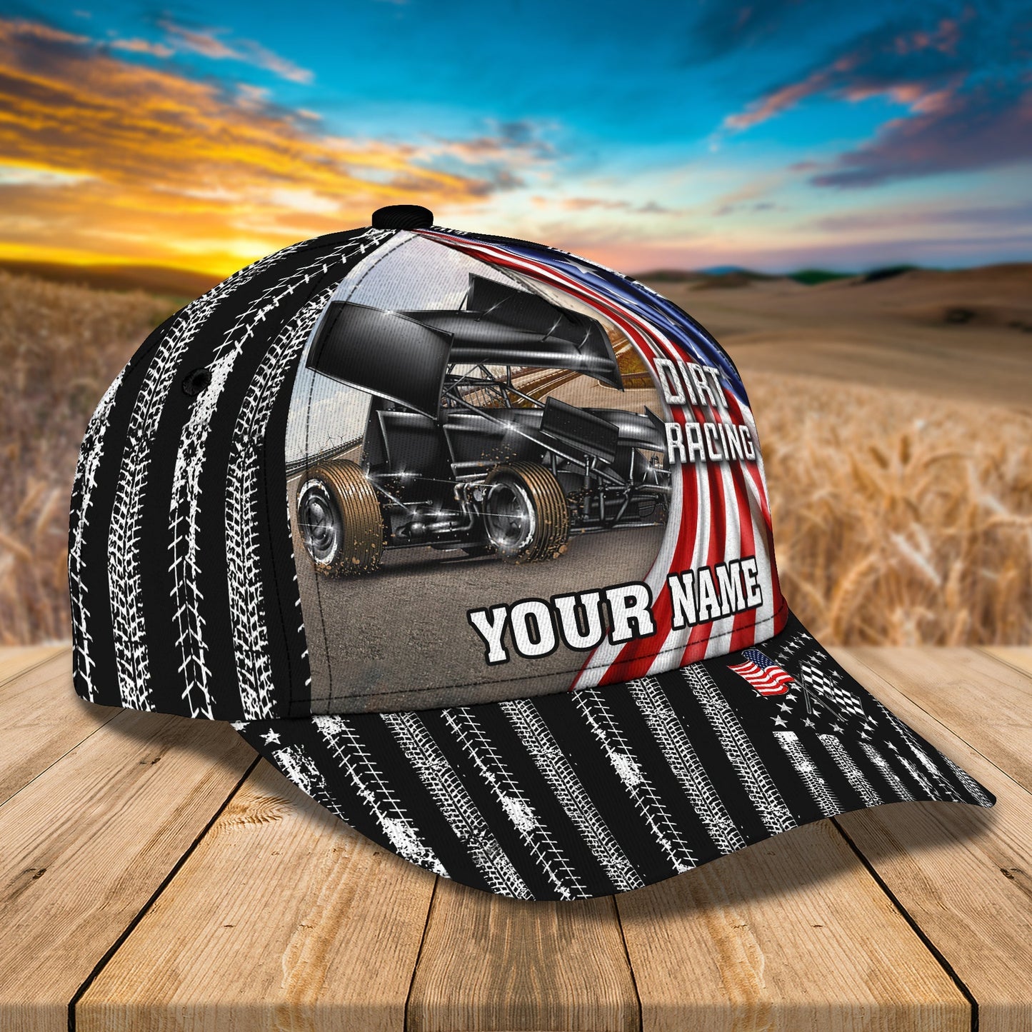 Personalized With Name Dirt Racing 3D Classic Cap Hat, Racing In Usa Flag Baseball Cap Hat CO0559