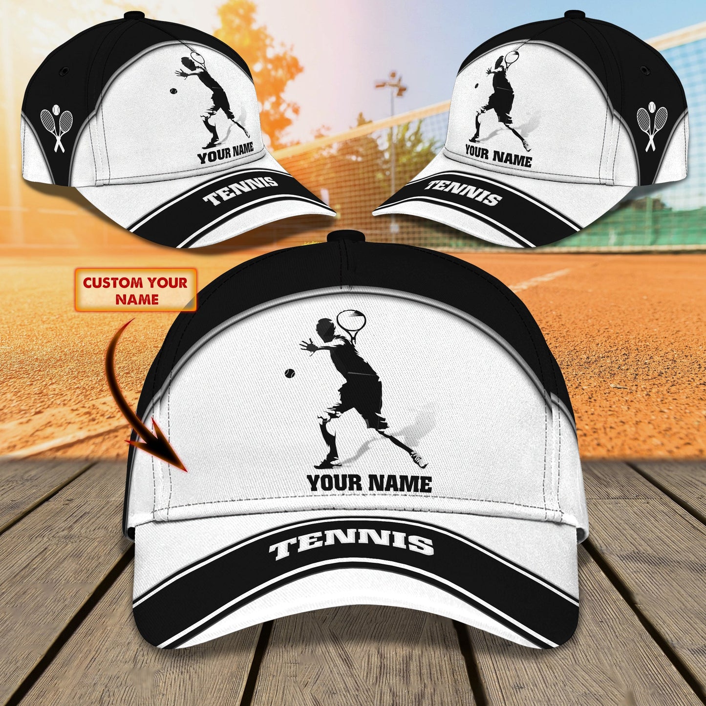 3D Classic Cap Tennis Personalized Name Cap Lasfour CA1193