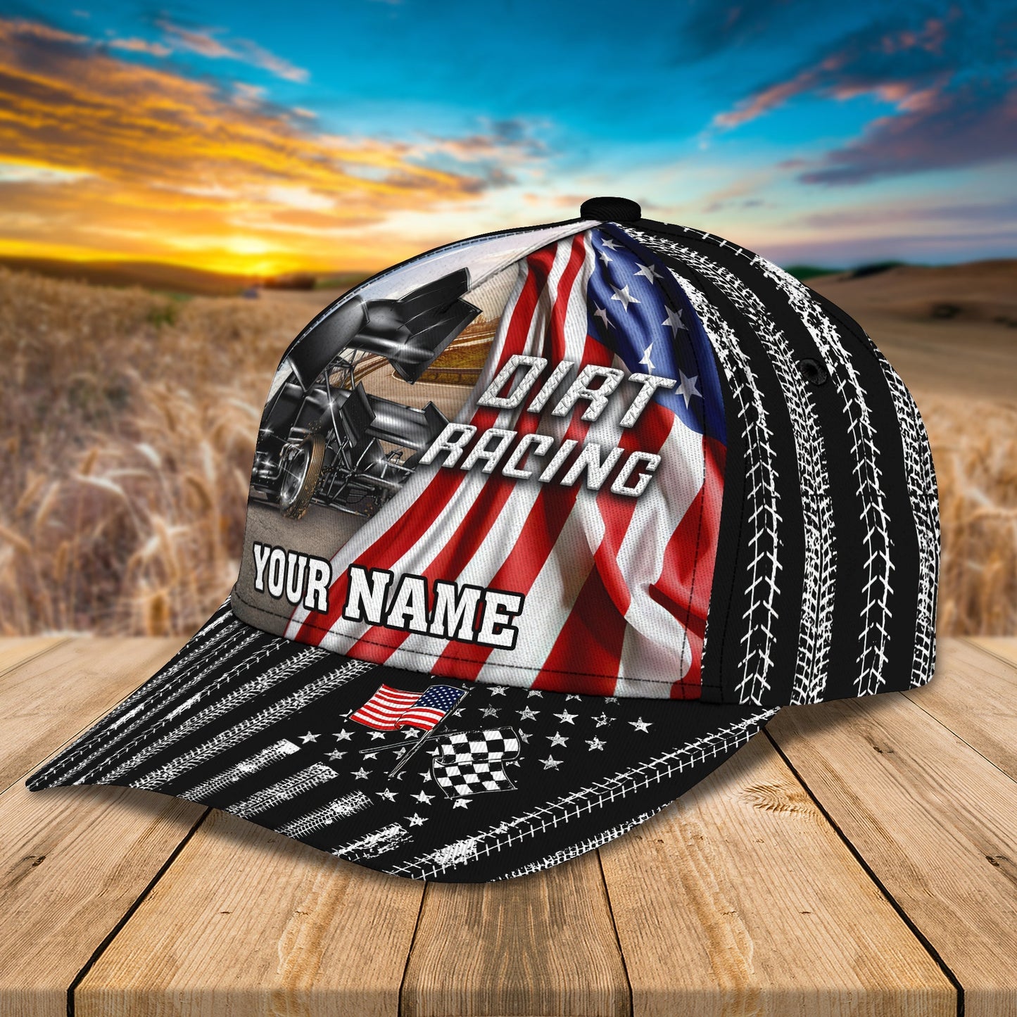 Personalized With Name Dirt Racing 3D Classic Cap Hat, Racing In Usa Flag Baseball Cap Hat CO0559