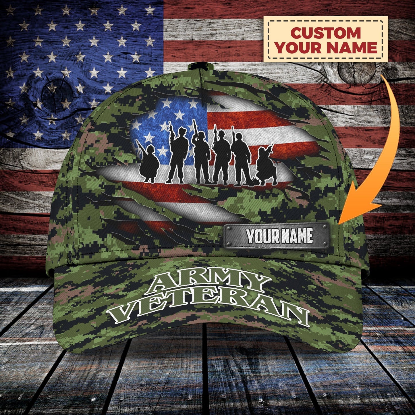 3D Classic Cap Army Veteran Personalized Name Cap Lasfour CA2355