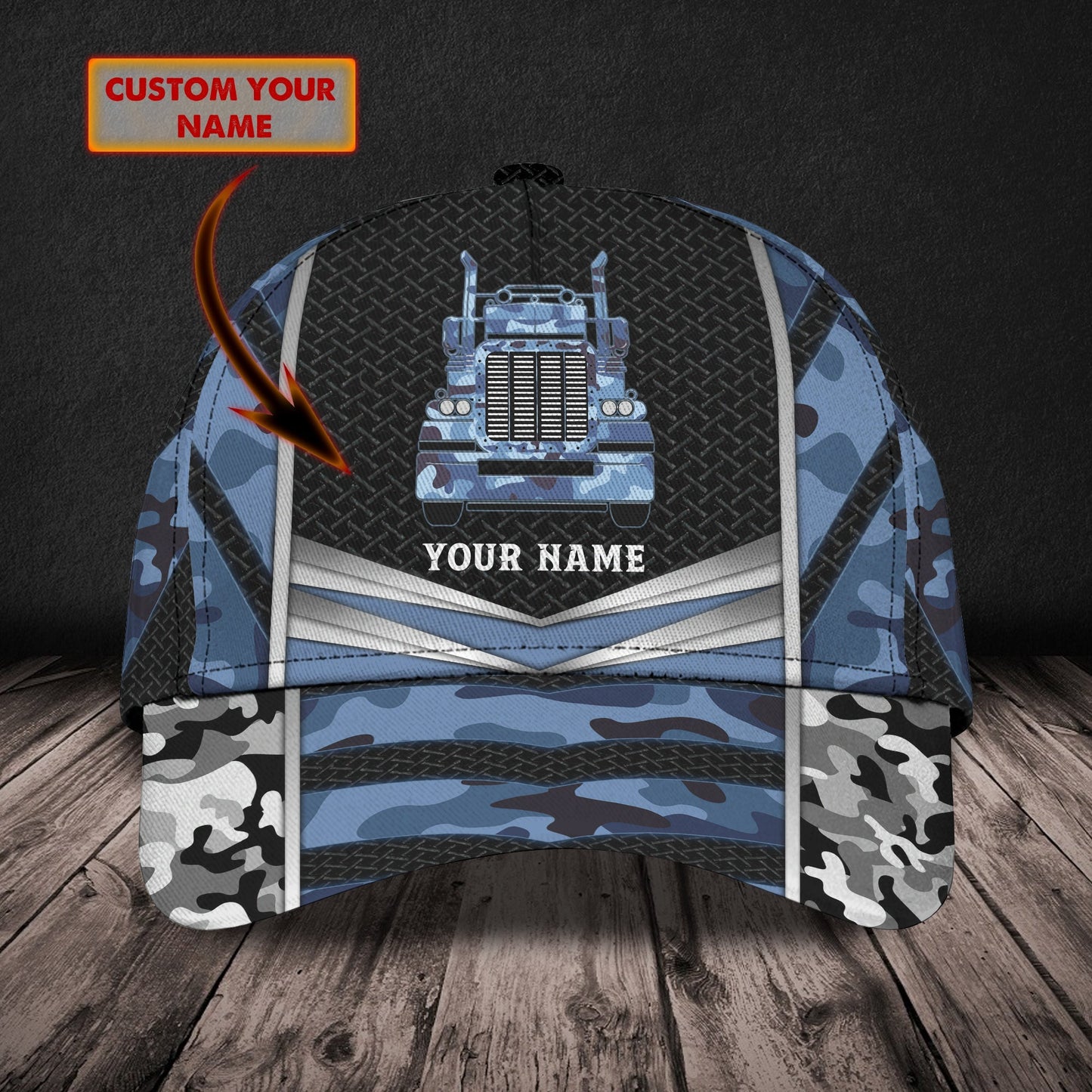 3D Classic Cap Trucker Blue Camo Personalized Name Cap Lasfour CA0706