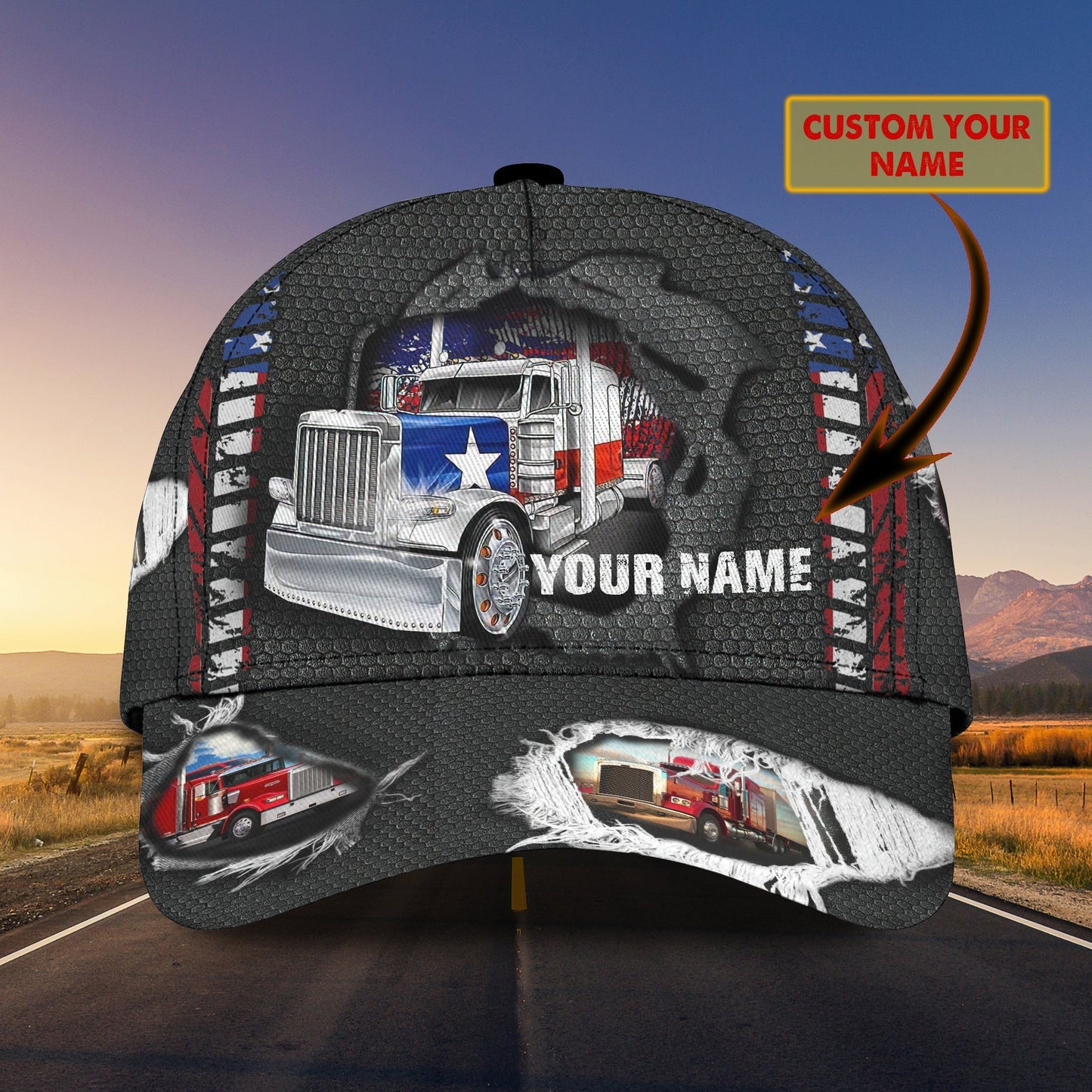 3D Classic Cap Truck Driver 13 Personalized Name Cap Lasfour CA0708