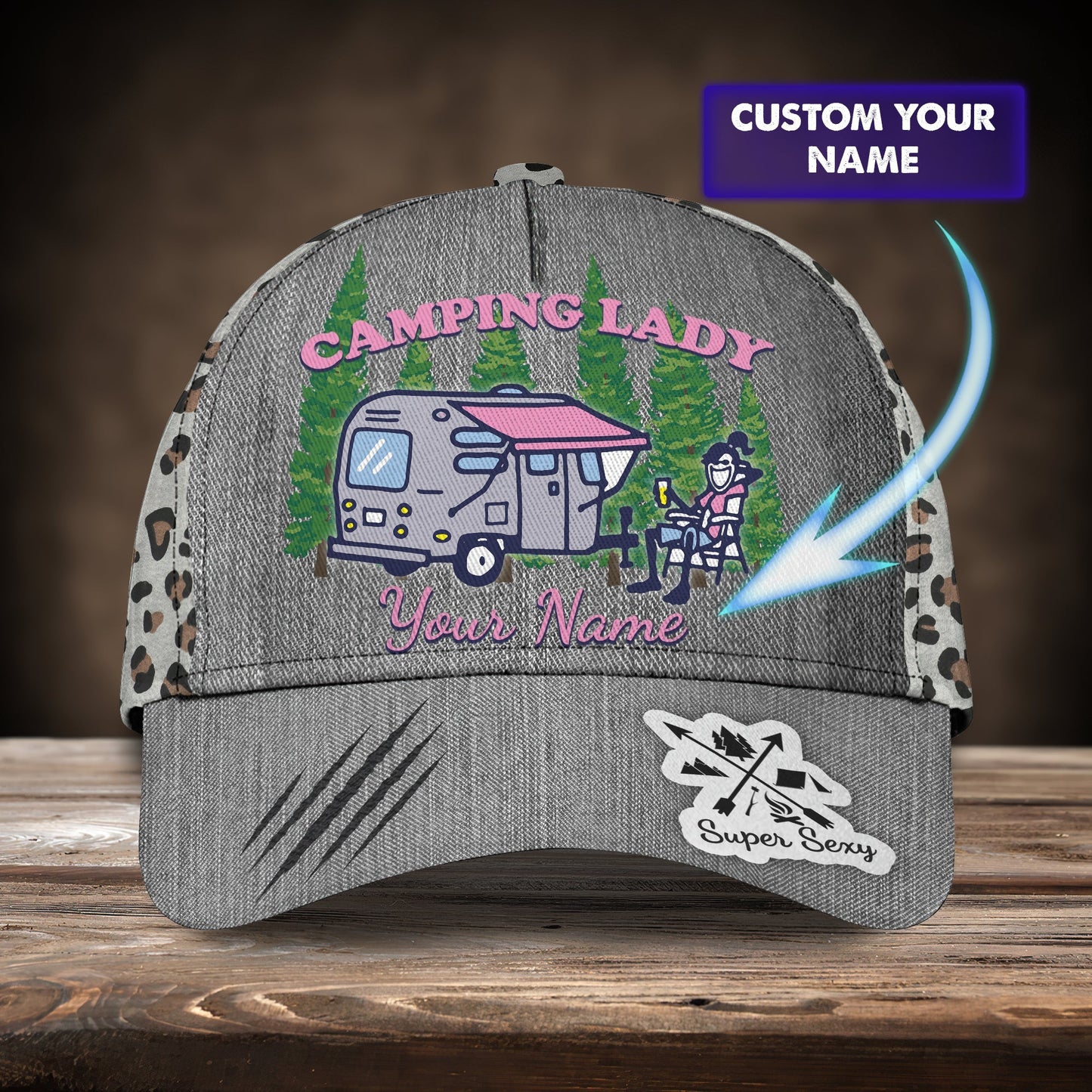 3D Classic Cap Camping Lady 2 Personalized Name Cap Lasfour CA0974