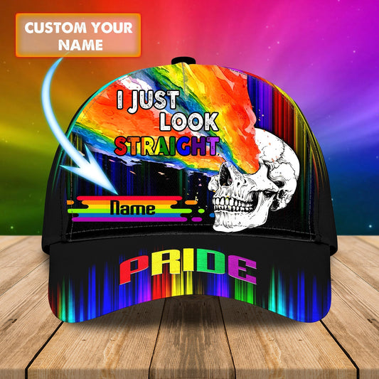 Lgbt Pride Skull I Just Look Straight Personalized Name Cap CA0297