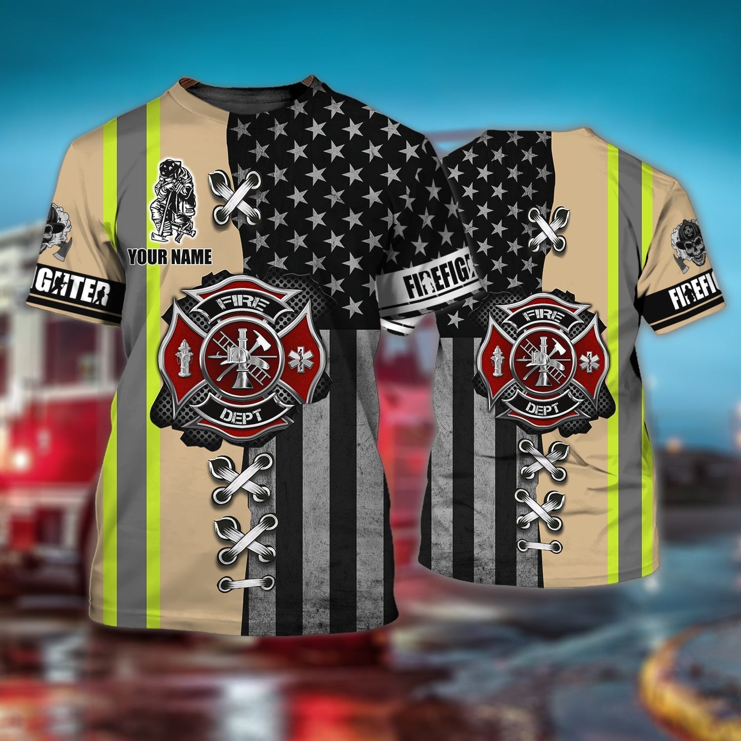 Custom With Name Firefighter Full Printed Shirt Usa Flag Background, Be Proud Fire Man 3D Tee Shirt TO0634