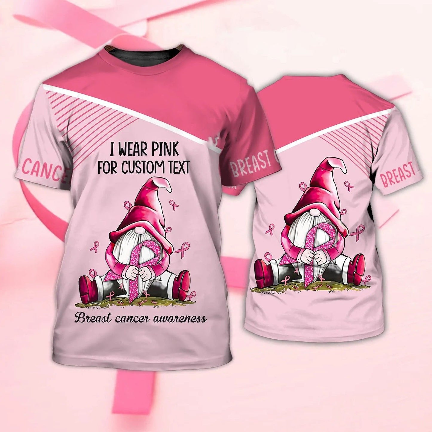 Custom Breast Cancer Gnome T Shirt For Men Women, Breast Cancer Awareness Gift For Her TO2430