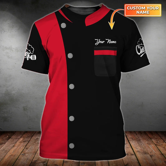 Custom Name Black And Red T Shirt For Master Chef, Best Gift For A Chef, Chef Shirt For Men Women TO1036