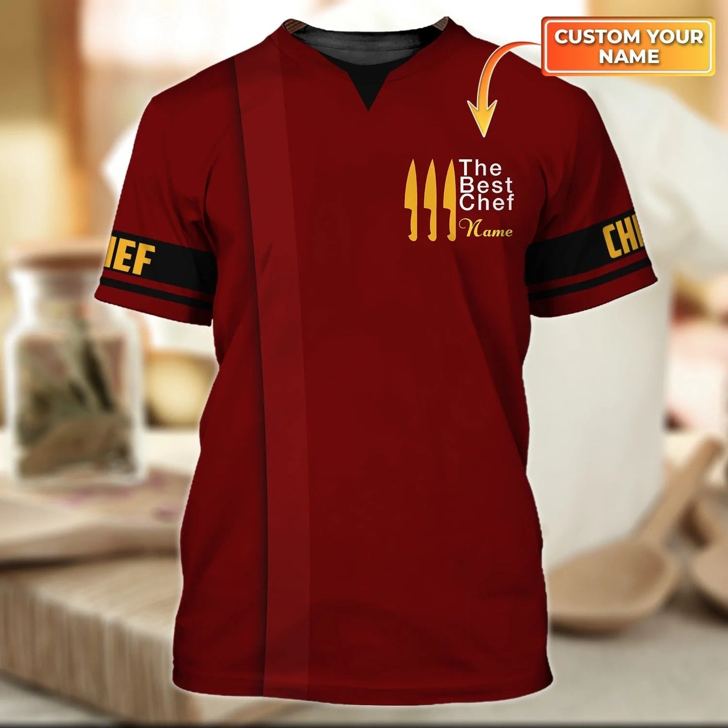 Custom Name 3D Full Printed Red Shirt For Chef, The Best Chef T Shirt, Chef Shirts TO0920