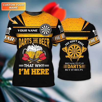 Custom With Name Dart And Beer 3D Full Printed Shirt For Best Dart Player, Dart Lover, Present Birthday Gift To Dart Player TO2855