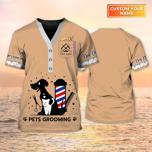 Custom Pet Grooming Shirt, Cat Groomer 3D Print Shirt Men Women, Pet Groomer Uniform TO2582