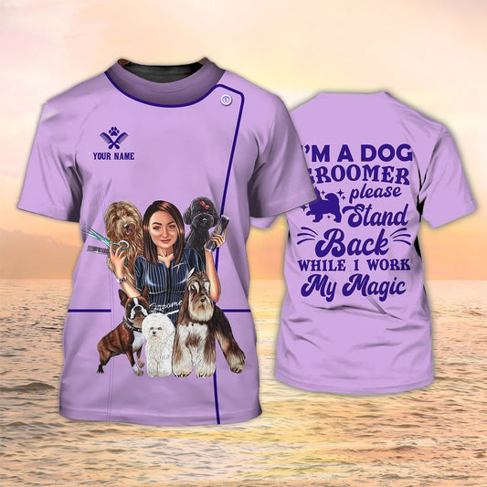 Custom 3D Purple Dog Groomer Shirt Men Women, I Am A Dog Groomer, Grooming Uniform, Groomer Gifts TO1947