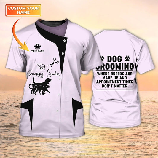 Dog Grooming 3D T Shirt Custom Name Dog Groomer Shirts Grooming Salon Uniform TO1369