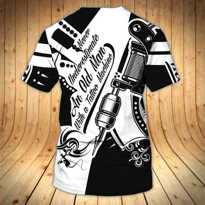 Custom Tattoo Shirt Never Underestimate An Old Man With A Tattoo Machine Tee Shirts TO1602