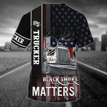 Custom Trucker T Shirt Black Smock Matters American Flag Pattern Shirt For Truck Driver TO1715