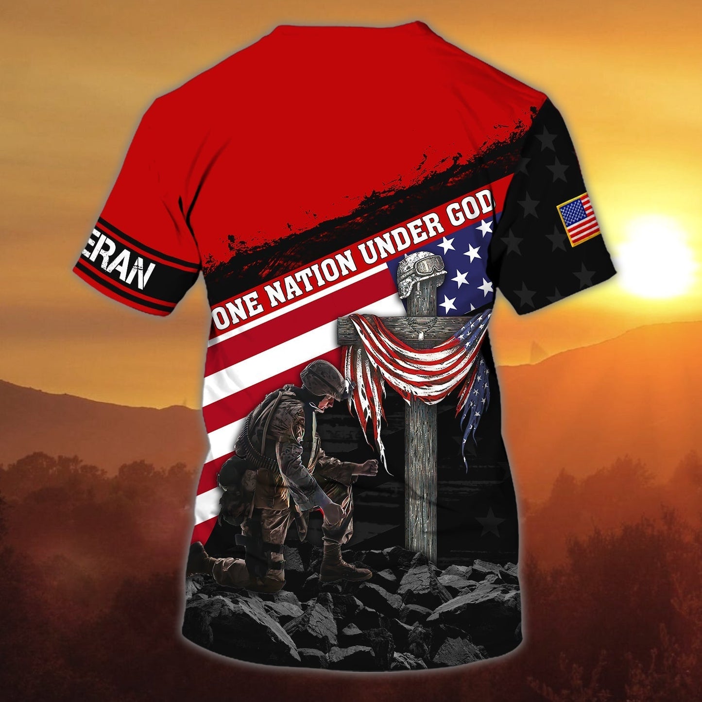 Personalized With Name One Nation Under God 3D Tee Shirt, Veteran Patriotice American Full Print Shirts TO0628